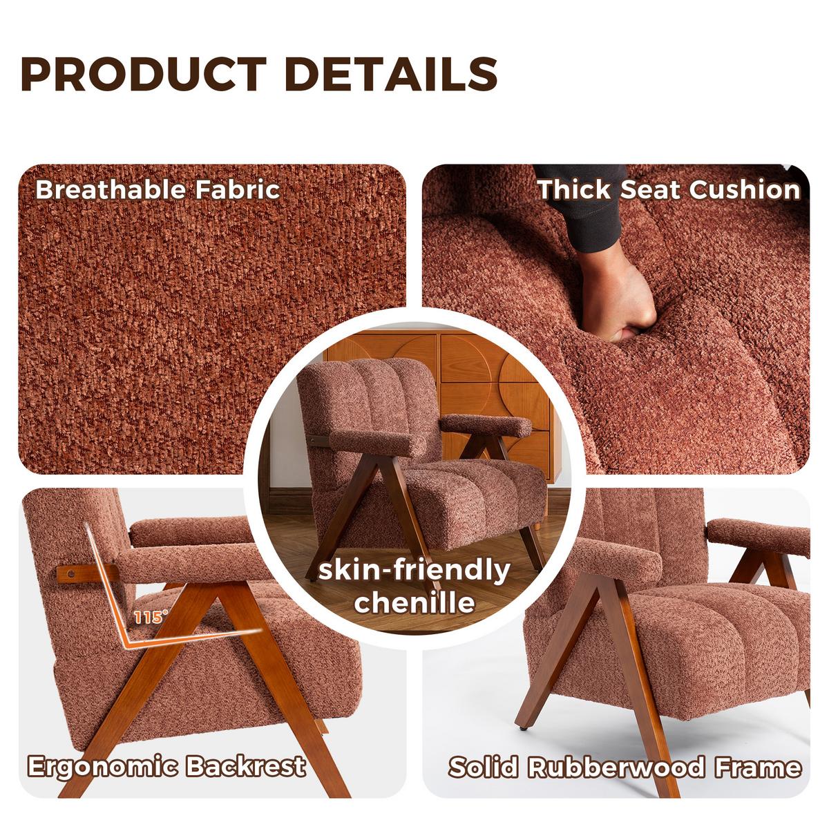 SESSEL aus bouclé und eichenholz, moderner akzentstuhl - Rostfarben, Holz (77/77/68.5cm) - Urban Meuble