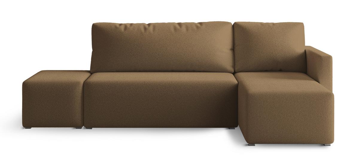ECKSOFA VELOTTI R-S Orange Boucle-Stoff mit Schlaffunktion - Orange, Holz (261/143cm) - MASSENO