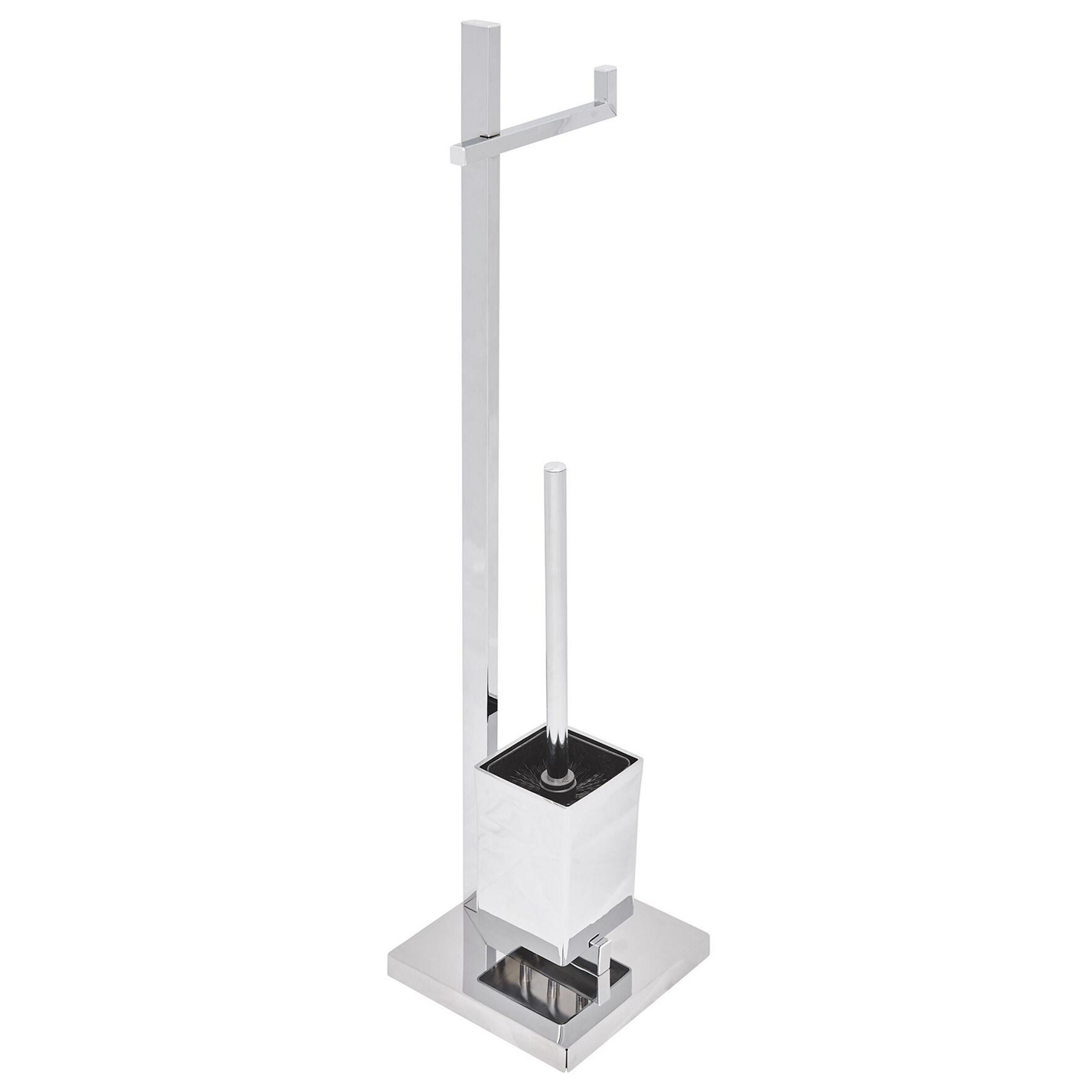 TOILETTENPAPIERHALTER mit Bürste Metall Silber Ulapes - Silberfarben, Metall (18/70/18cm) - Beliani