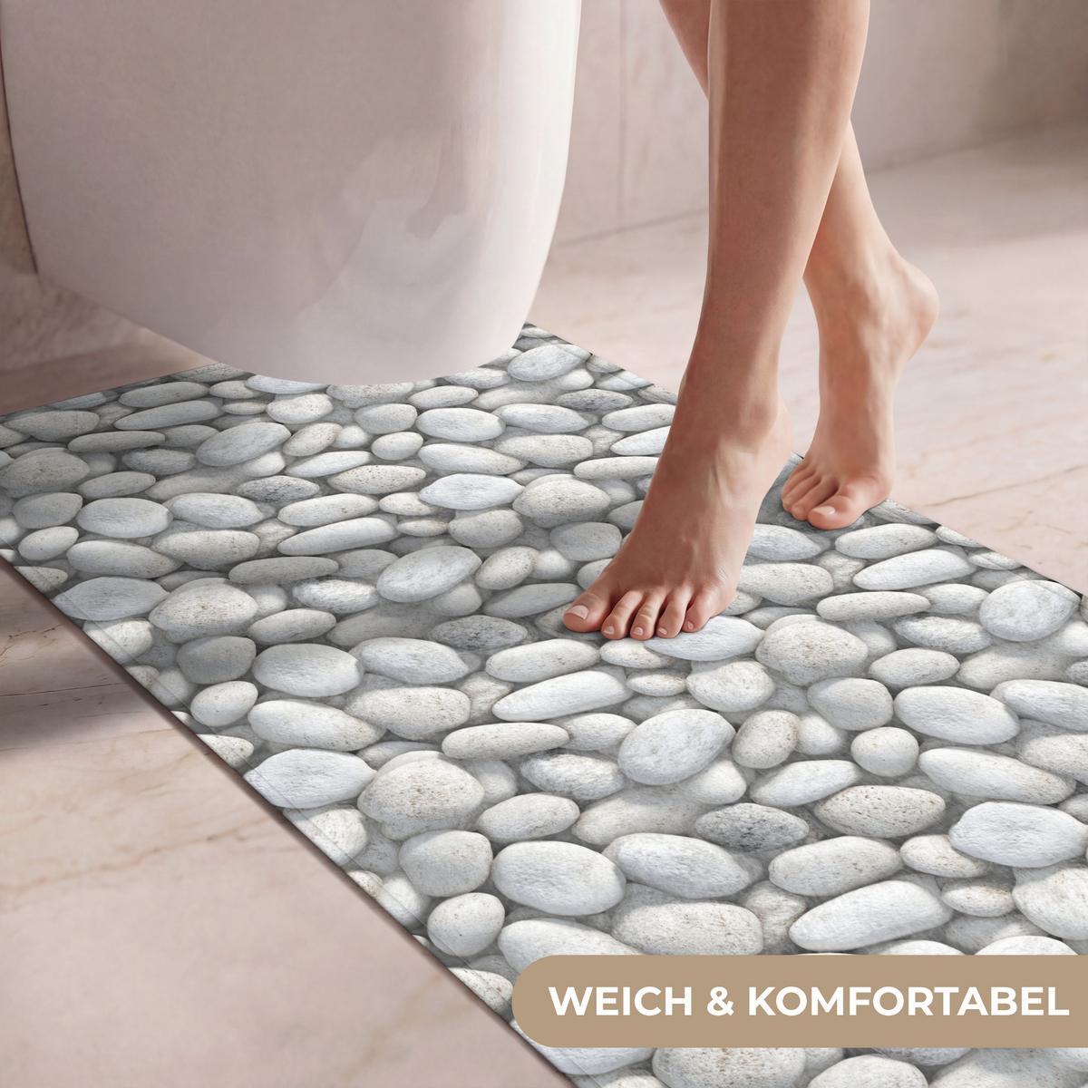 WC-VORLEGER Steine - Grau - Oval Toilettenvorleger 60x120 cm - Hellgrau, Textil (60/1cm) - OnlyWow