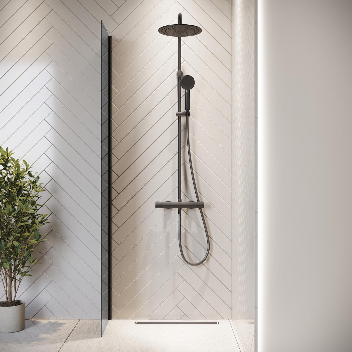 DUSCHWAND Rizani - 40 x 200 cm - Schwarz - Walk-In Duschabtrennung aus Rauchglas - Anthrazit/Schwarz, Glas (40/200cm) - Badplaats