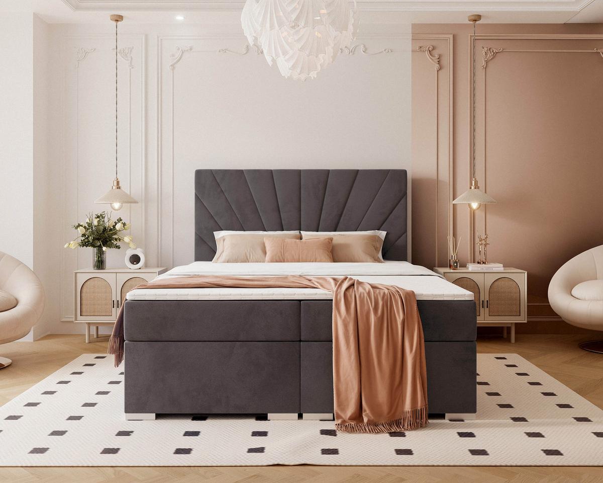 BOXBETT 160x200 cm mit Topper - Dunkelgrau, Holzwerkstoff/Textil (200/200cm) - Idohome