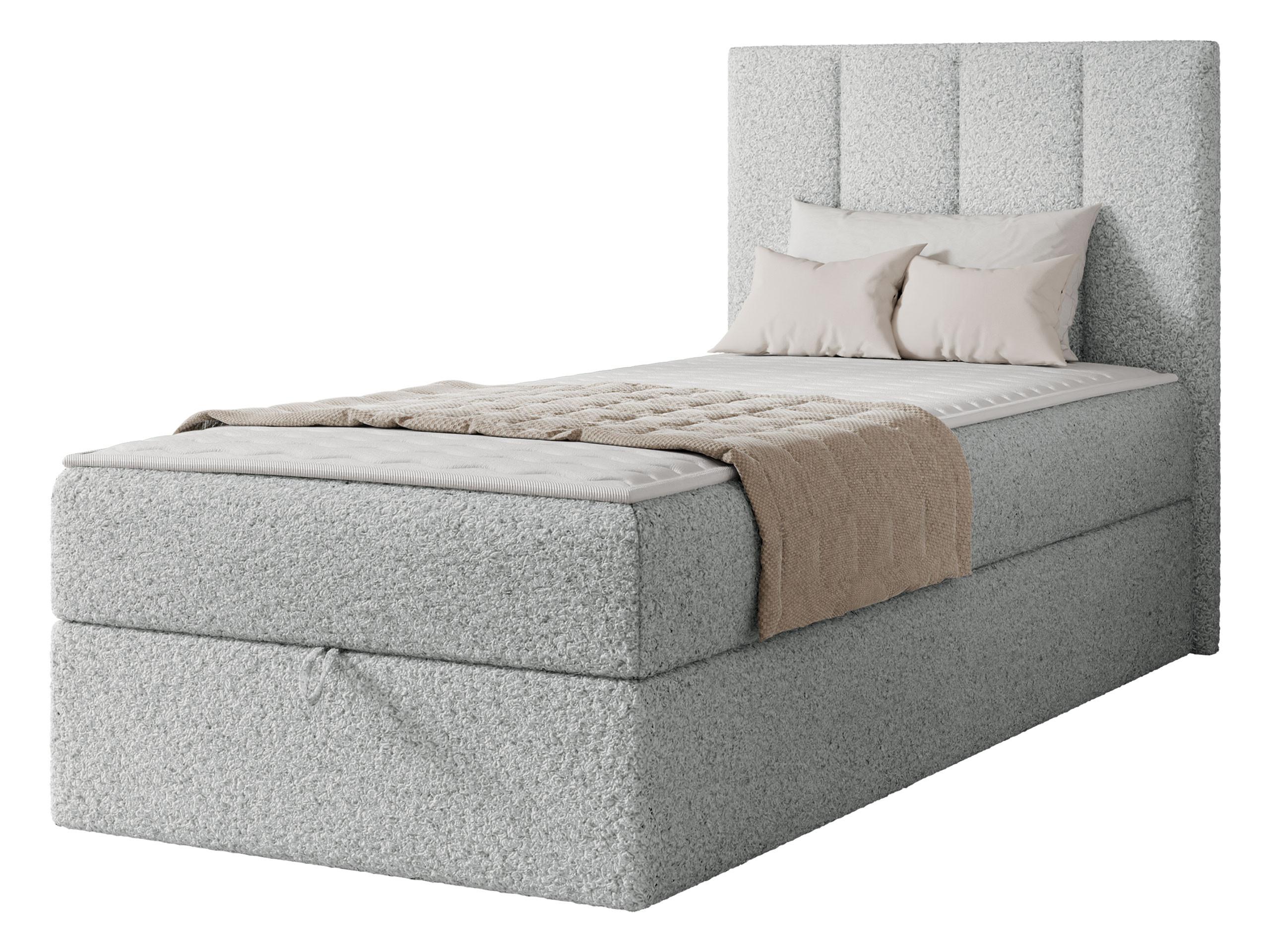 BOXBETT Rebos Single Boucle - H3 - Hellgrau, Holz/Textil (90/200cm) - MIRJAN24