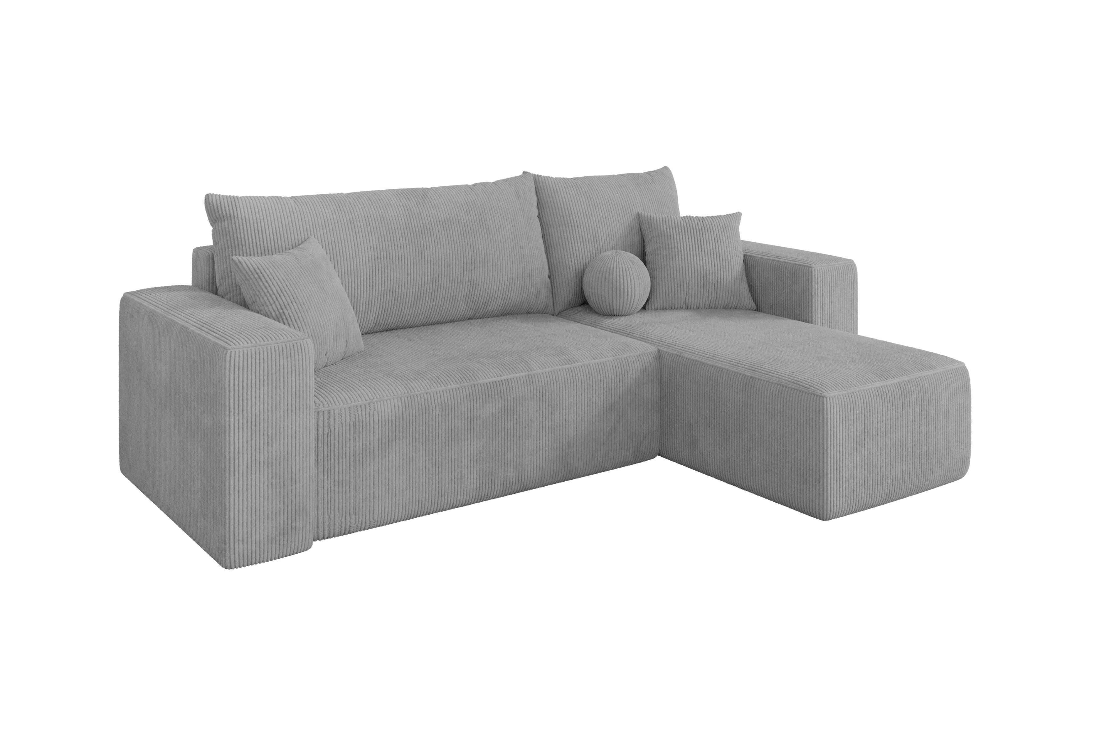 ECKSOFA mit Schlaffunktion Ottomane Rechts SENO-L 249x139x85 Grau Cord - Schwarz/Grau, Holzwerkstoff/Kunststoff (249/139cm) - ALTDECOR