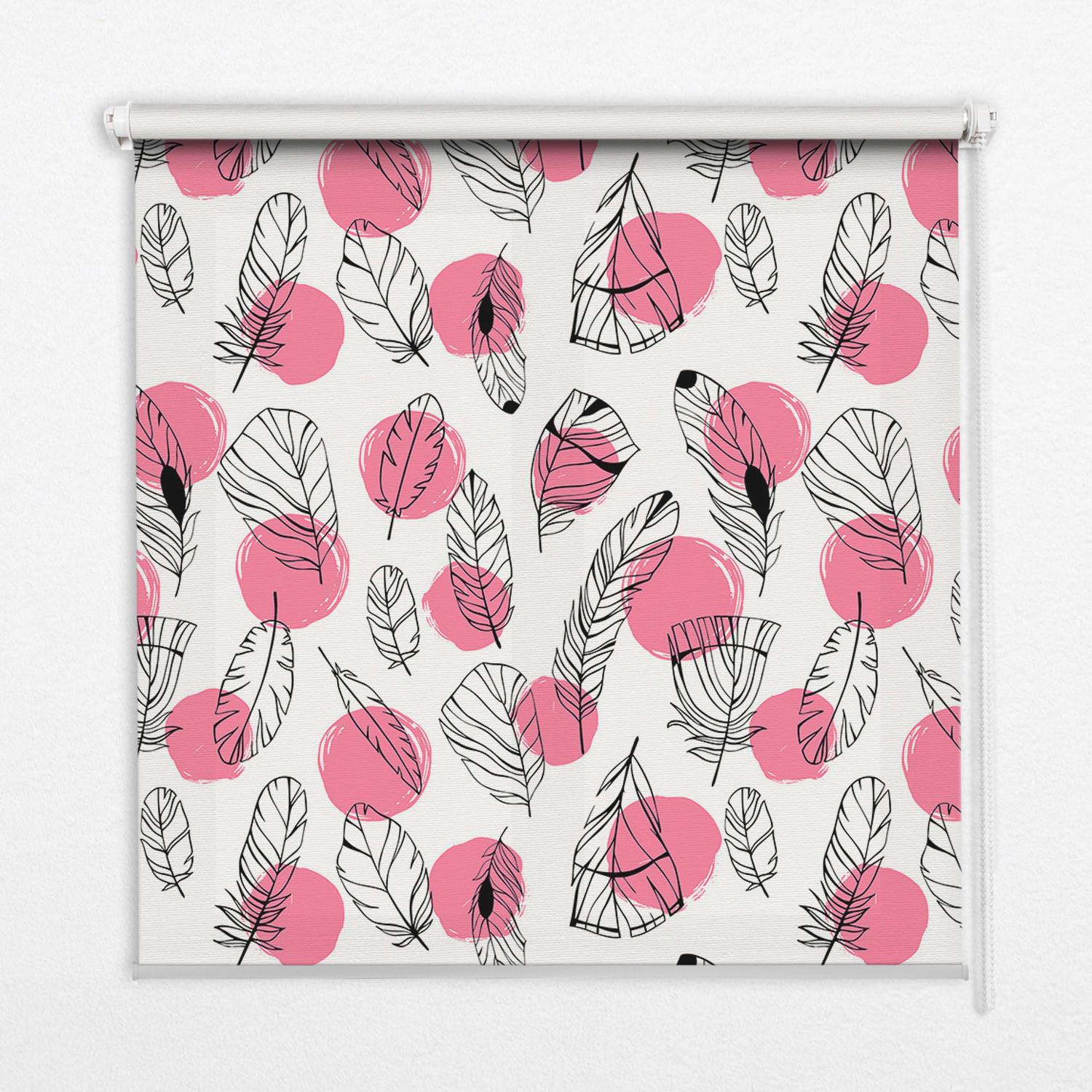 INNENROLLO - Fensterrollo - Rollo - 80x140 cm - Federn und rosa Punkte - Pink, Kunststoff (80/140/0.5cm) - TULUP