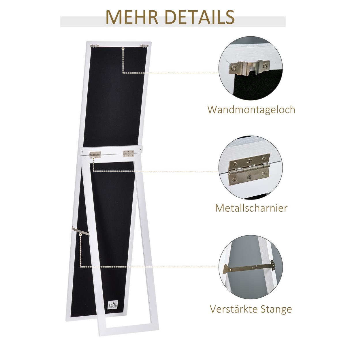 GANZKÖRPERSPIEGEL, 154 x 37 cm Wandspiegel mit Ständer, für Wohnzimmer Weiß - Weiß, Holzwerkstoff (37/154/37cm) - HOMCOM