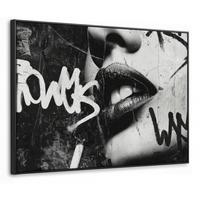 LEINWAND Bilder mit Rahmen - Gesicht - Mund - Graffiti - Schwarz - 80x60 - Schwarz, Textil (80/60cm) - MuchoWow