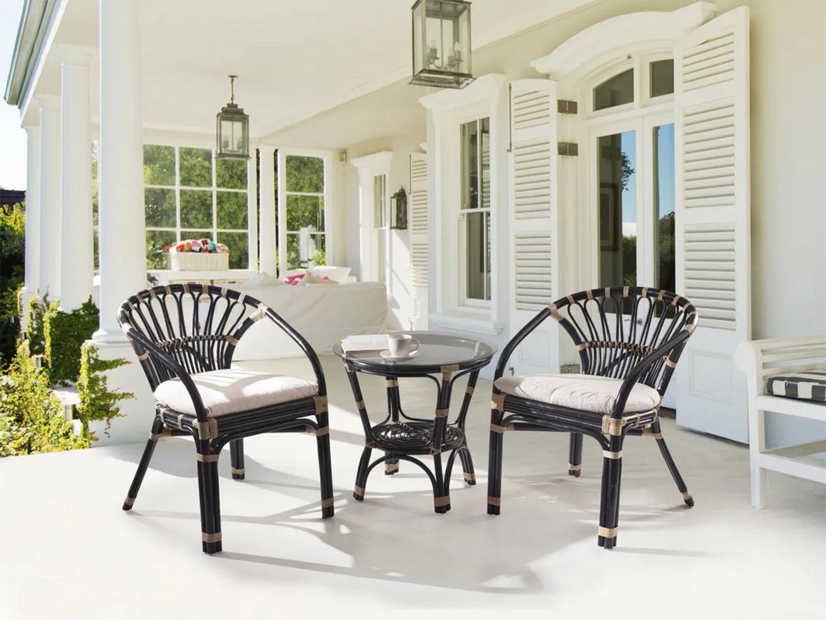 BISTRO-SET Schwarz/Heller Holzfarbton Pecorini - Hellbraun/Schwarz, Naturmaterialien - Beliani