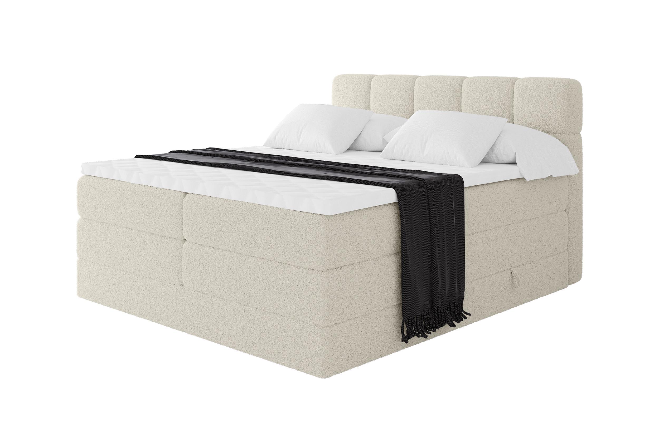 BOXBETT mit Matratze H3/H4 - FAMA KING - 120x200 cm Beige Quelle - Sandfarben, Holzwerkstoff (120/200cm) - ALTDECOR