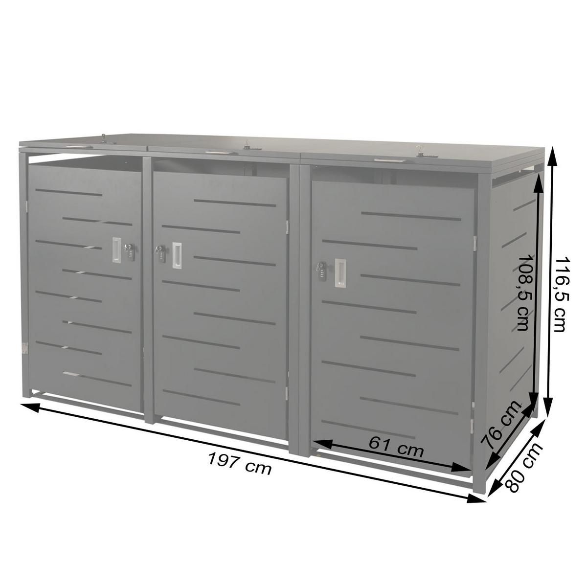 3ER-MÜLLTONNENVERKLEIDUNG Silber - Silberfarben, Metall (197/116/80cm) - MCW