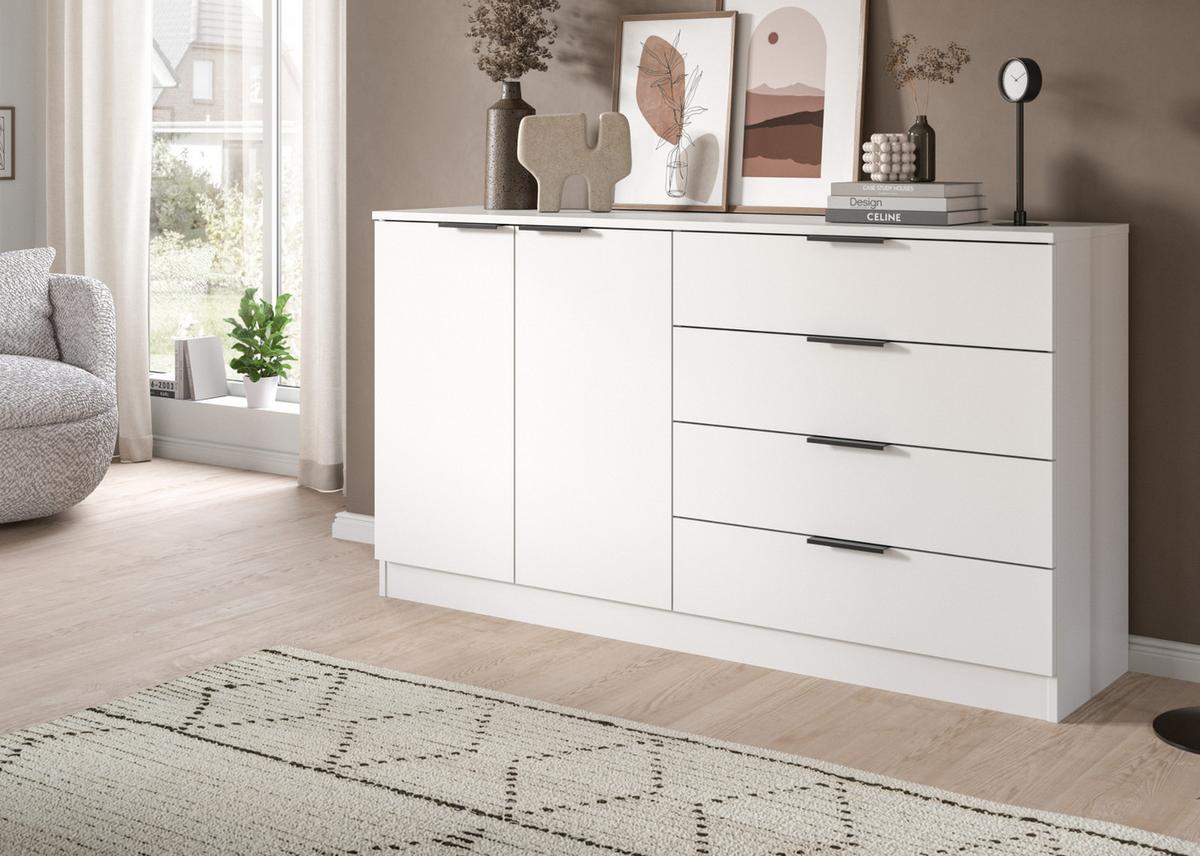 SIDEBOARD weiß 148 x 80 cm, Kommode mit viel Stauraum - Schwarz/Weiß, Holzwerkstoff/Kunststoff (148/80/35cm) - Inn.Furn