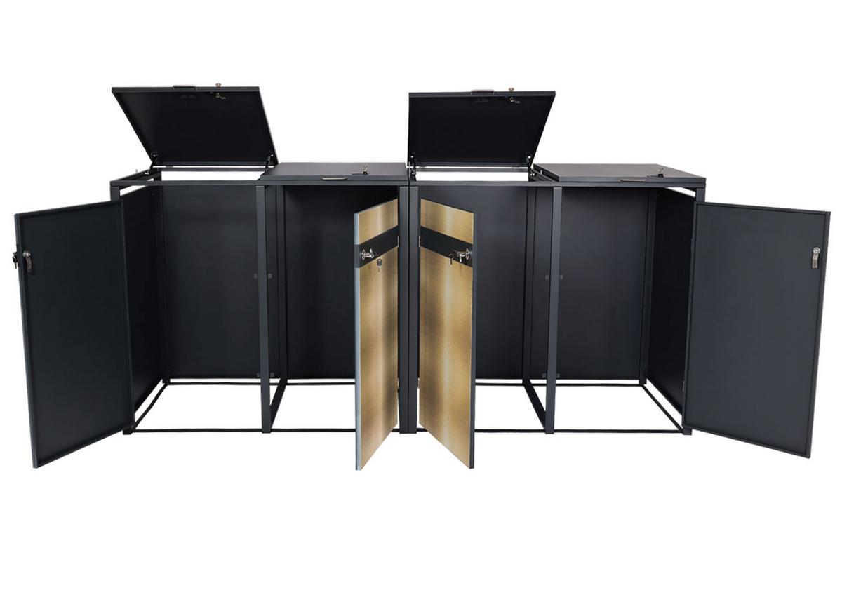 4ER MÜLLTONNENVERKLEIDUNG rechteckig Anthrazit, Gold - Anthrazit/Goldfarben, Metall (264/117/80cm) - MCW