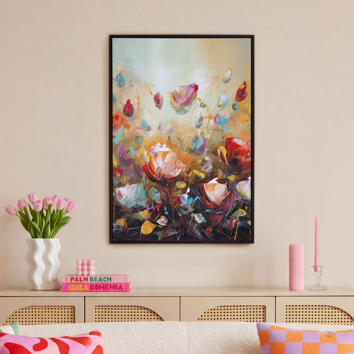 LEINWAND Bilder mit Rahmen - Blumen - Kunst - Natur - Ölgemälde - 60x90 - Multicolor, Textil (60/90cm) - MuchoWow