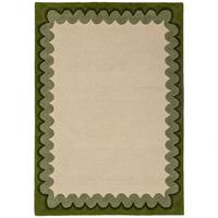 WOLLTEPPICH handgetuftet WAVENEY, Zickzack-Wellenbordüre, Olivgrün, 160 x 230 cm - Grün, Textil (160/230cm) - KADIMA DESIGN