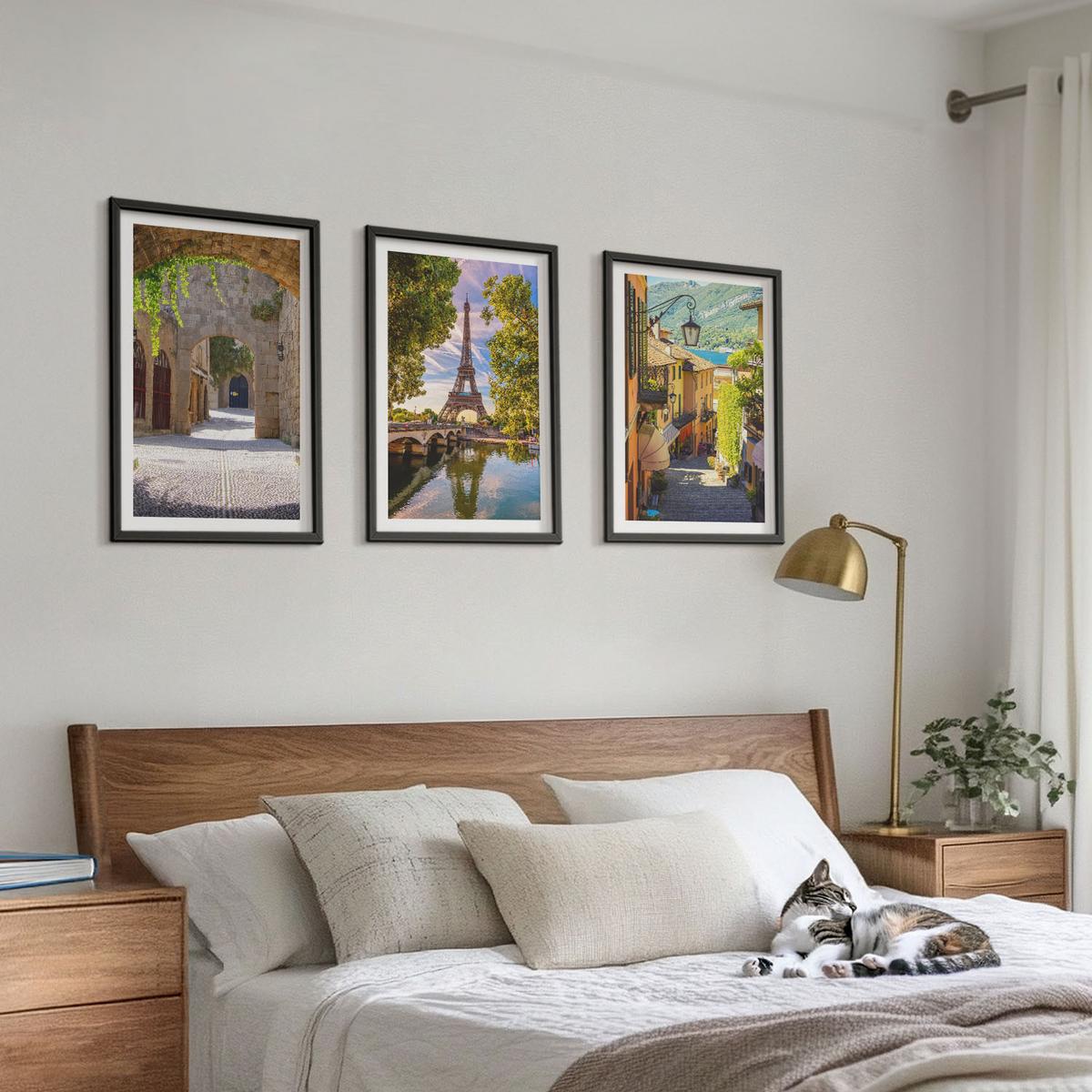 BILDER SET 3er Set - 40x60 cm Schwarzer Rahmen - Straßen der Eiffel-Architektur - Schwarz, Kunststoff (40/60cm) - TULUP