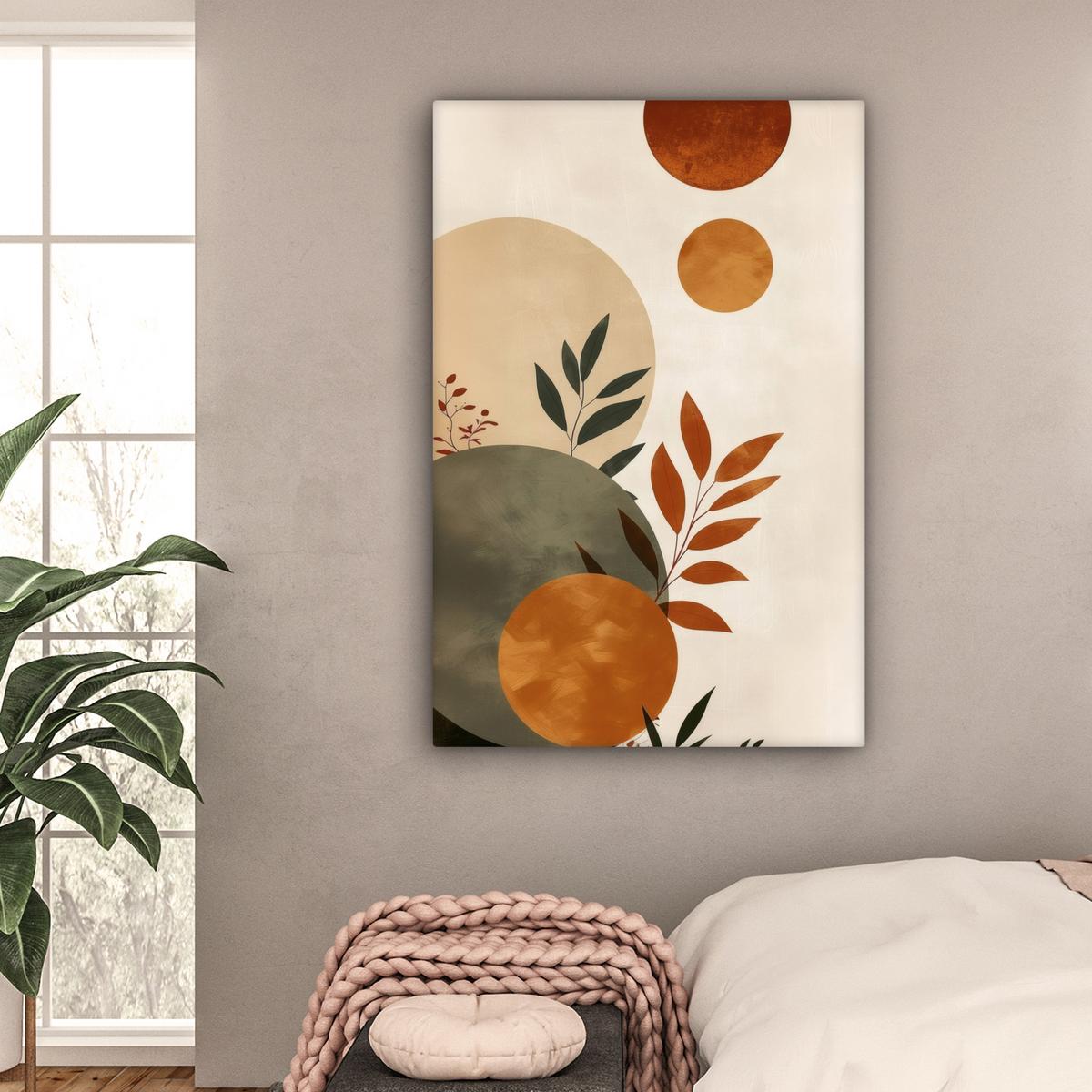 LEINWANDBILD Formen - Rund - Blätter - Beige Deko XXL 80x120 cm - Rostfarben, Textil (80/120cm) - MuchoWow