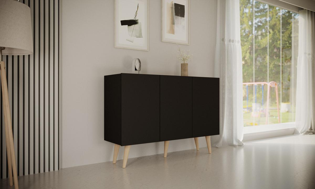 KOMMODE Toronto Schwarz 39,9/95,5/120 - Schwarz, Holzwerkstoff (40/96/120cm) - RAUMHIRSCH FURNITURE