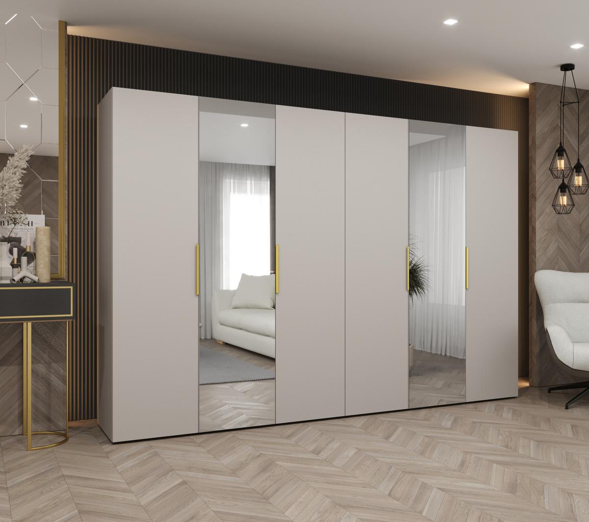 DREHTÜRENSCHRANK 202/300/52 6-türig - Kaschmir/Goldfarben, Holz (300/202/52cm) - MÖBEL KRYSPOL