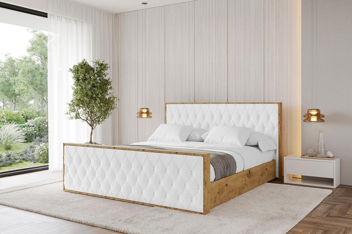 POLSTERBETT mit Bettkasten, Fußteil und Lattenrost, Boxbett ohne Matratze - ENZO5-Z 140x200 Weiß Kunstleder - Weiß Hochglanz, Holzwerkstoff/Textil (140/200cm) - ALTDECOR
