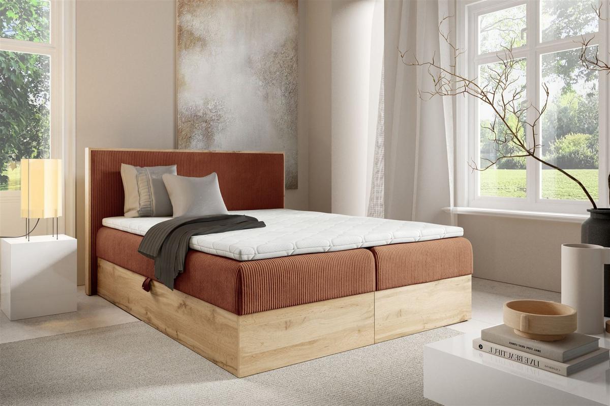 BOXBETT Roland Premium - Rotbraun, Holzwerkstoff/Textil (160/200cm) - Fun Möbel