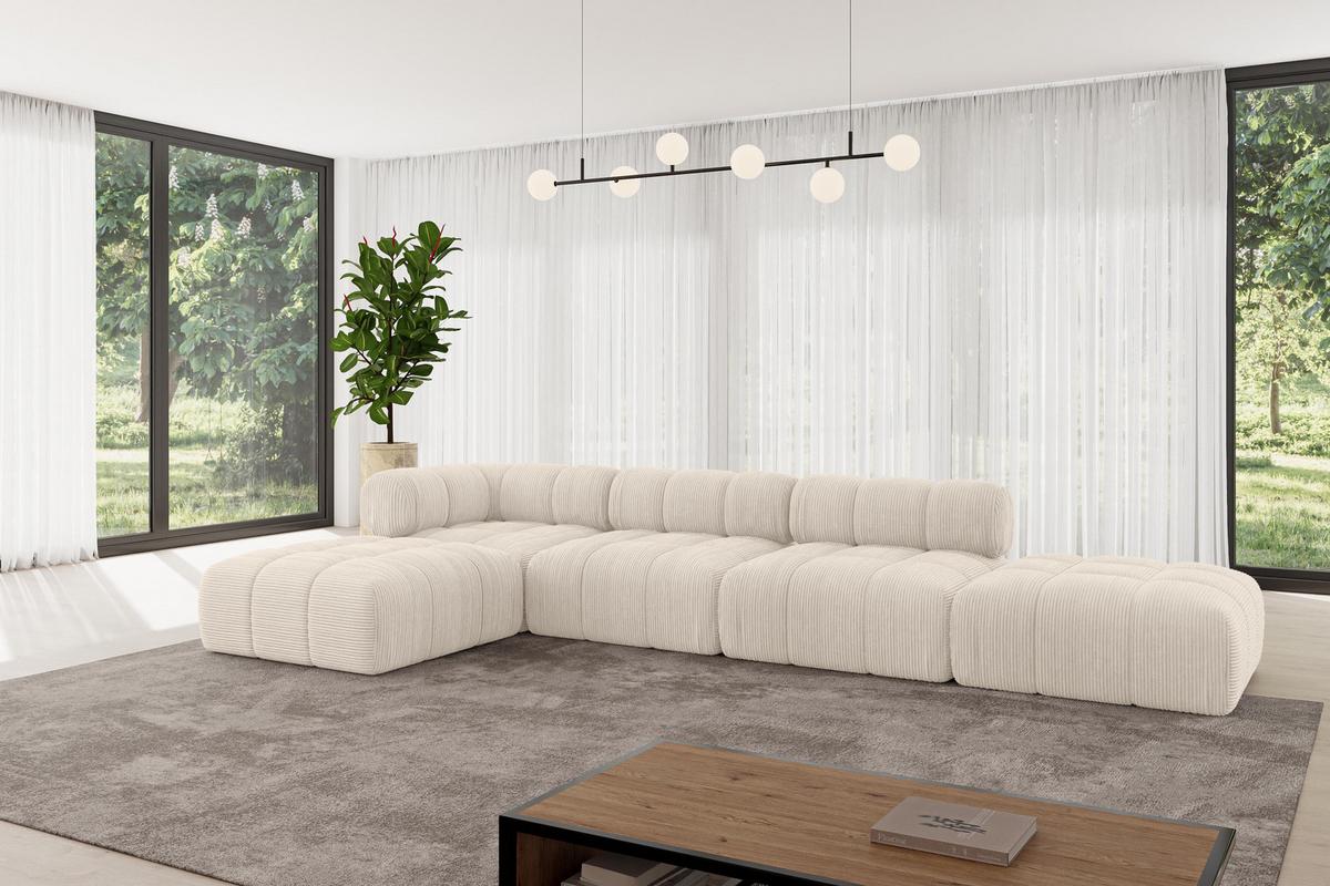 ECKSOFA modulares Sofa Kerru-L2 - 380x190x70 cm Beige Cord - Beige, Holzwerkstoff/Textil (380/190cm) - ALTDECOR