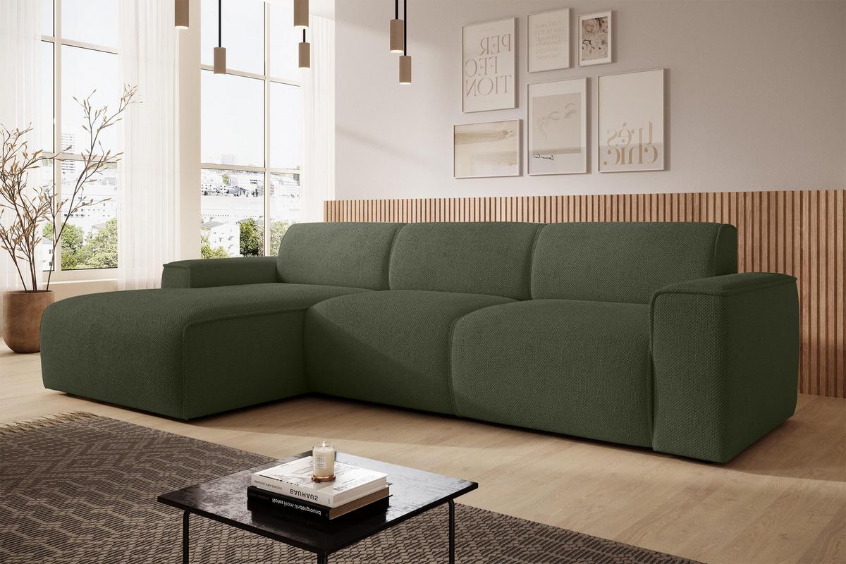 ECKSOFA L Form Didim mini Grün 310/165/78 cm – stilvolle kleine Eckcouch L - Schwarz/Grün, Kunststoff/Textil (165/310cm) - AX Living