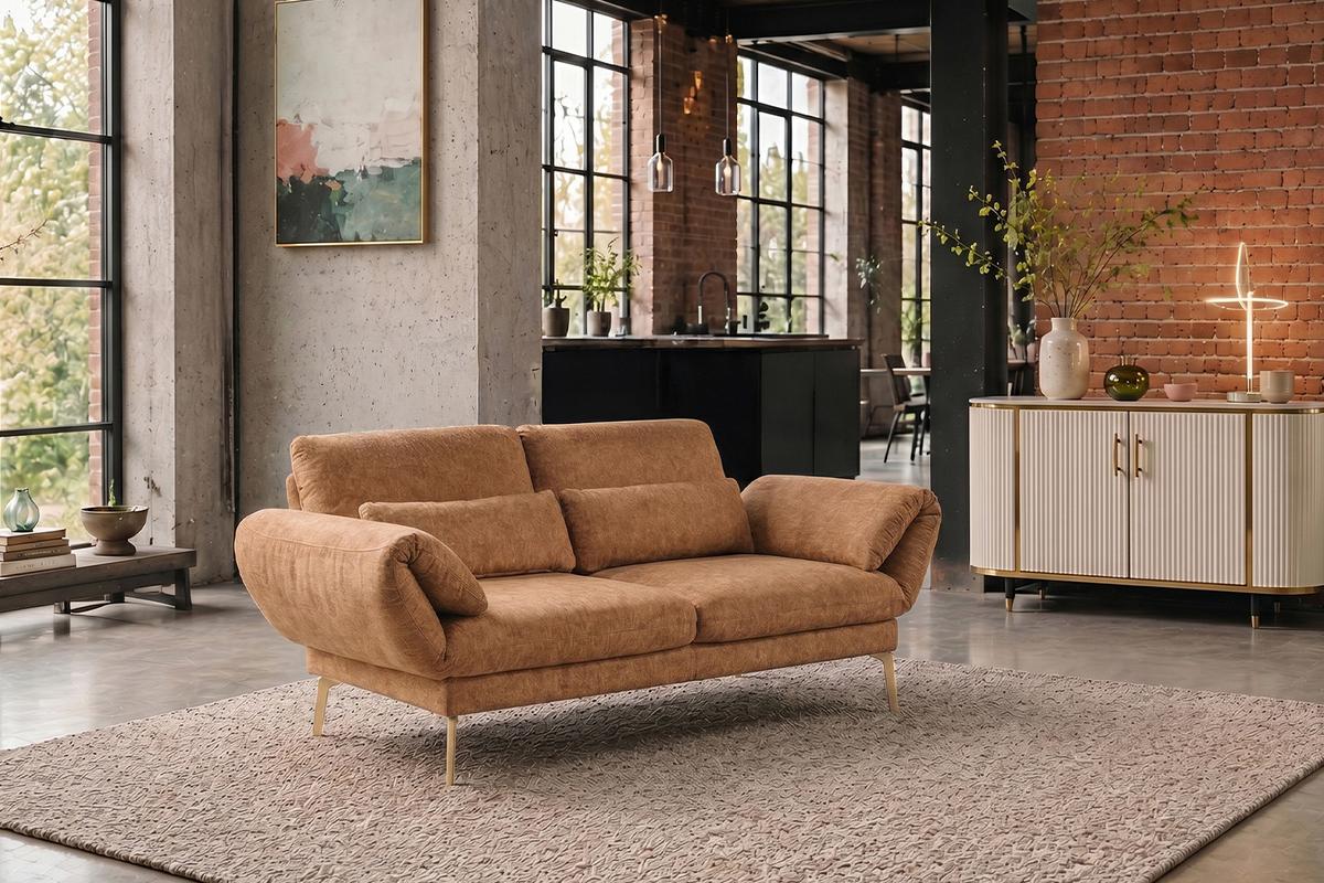 SOFA HOLLY Braun Flachgewebe - Braun, Textil/Metall (176/90/92cm) - KAWOLA