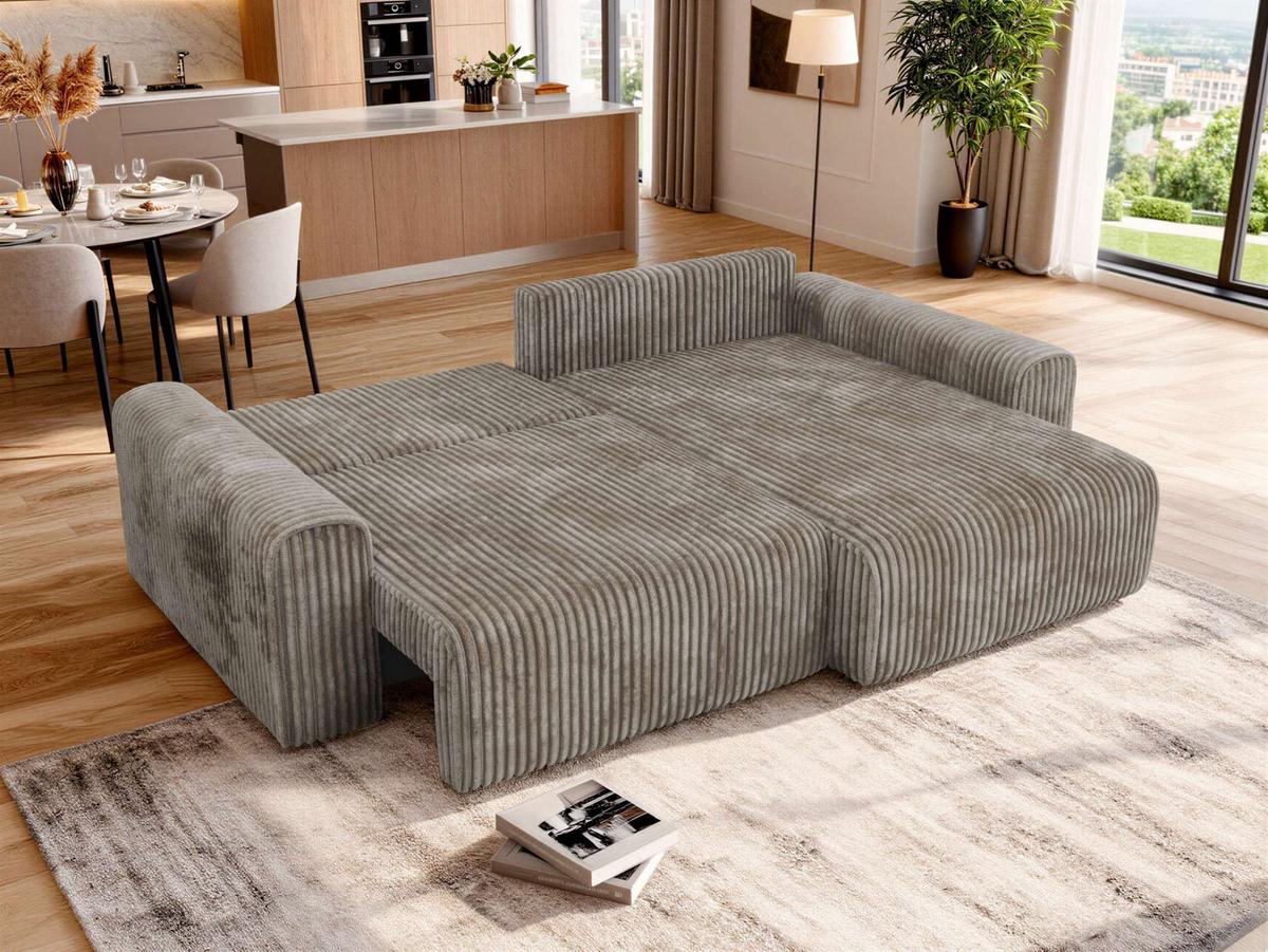 ECKSOFA ELARA L Hellbraun Cord - Hellbraun/Schwarz, Kunststoff/Textil (278/192cm) - MKS