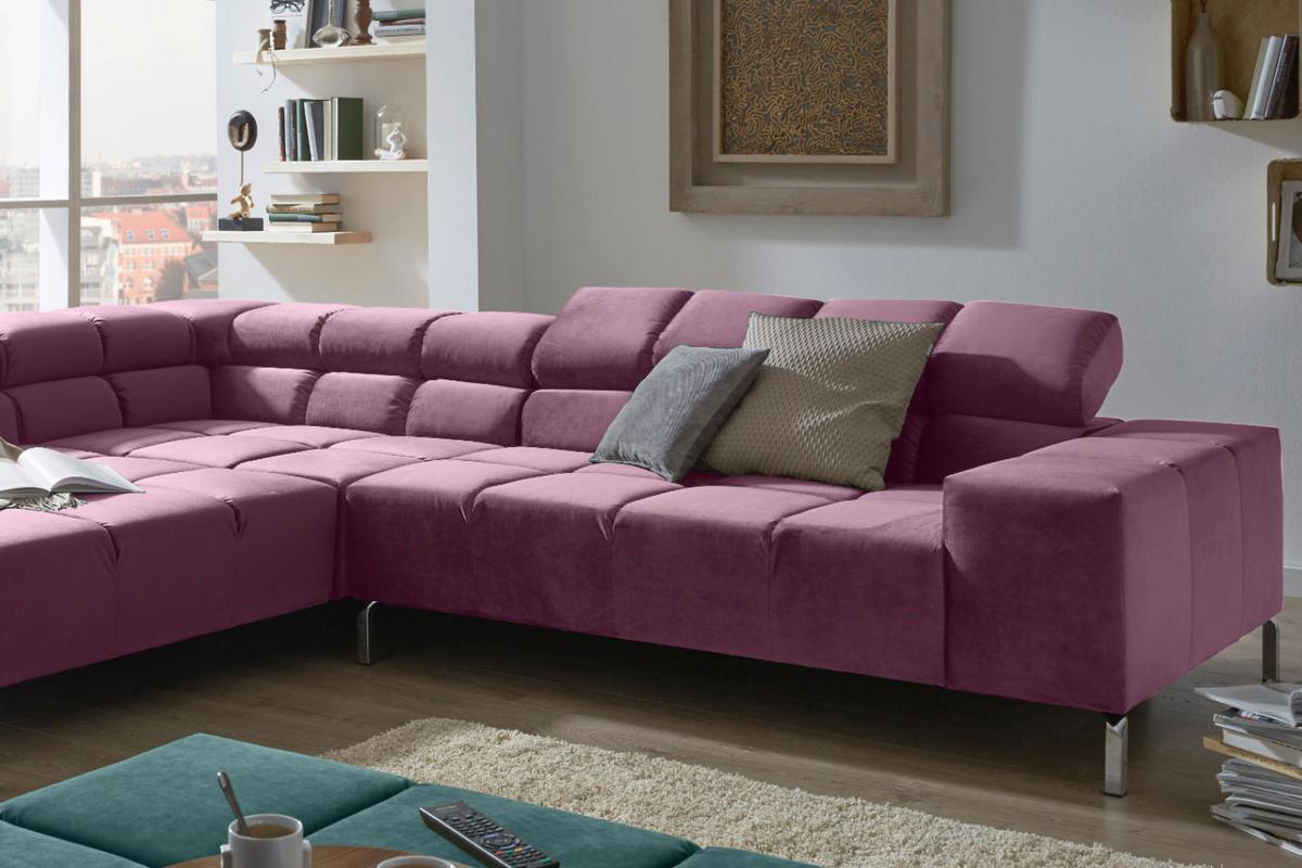 ECKSOFA MIT MOTORISCHEM SITZVORZUG NELSON Violett Velvet Relaxfunktion - Violett/Silberfarben, Textil (321/216cm) - KAWOLA