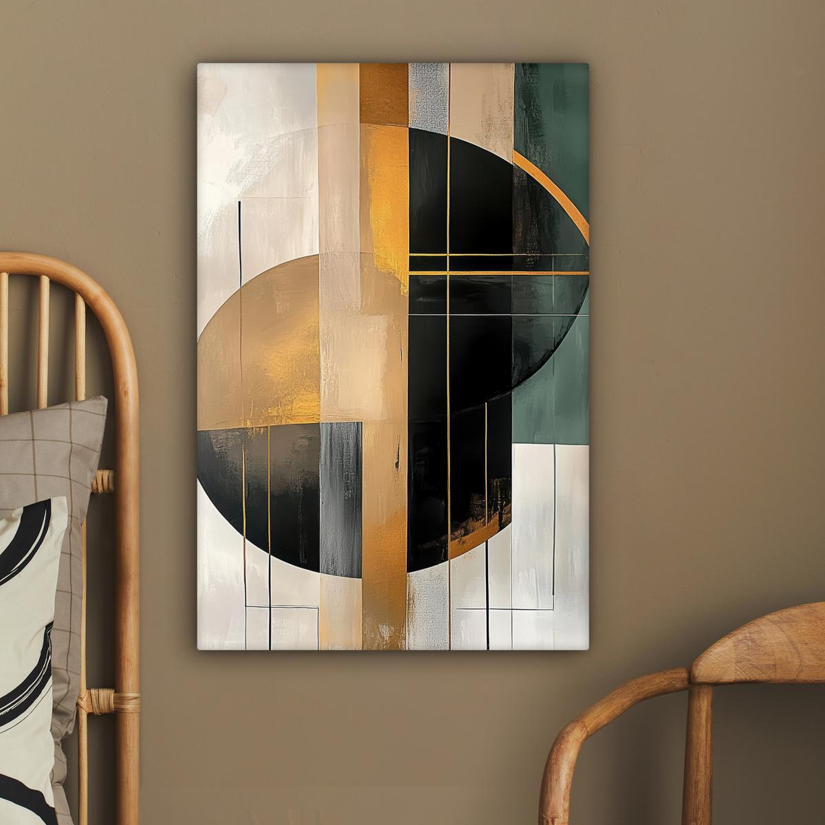 LEINWANDBILD Abstrakt - Gold - Bronze - Grün - Formen - Modern Wanddeko Schlafzimmer 60x90 cm - Multicolor, Textil (60/90cm) - MuchoWow