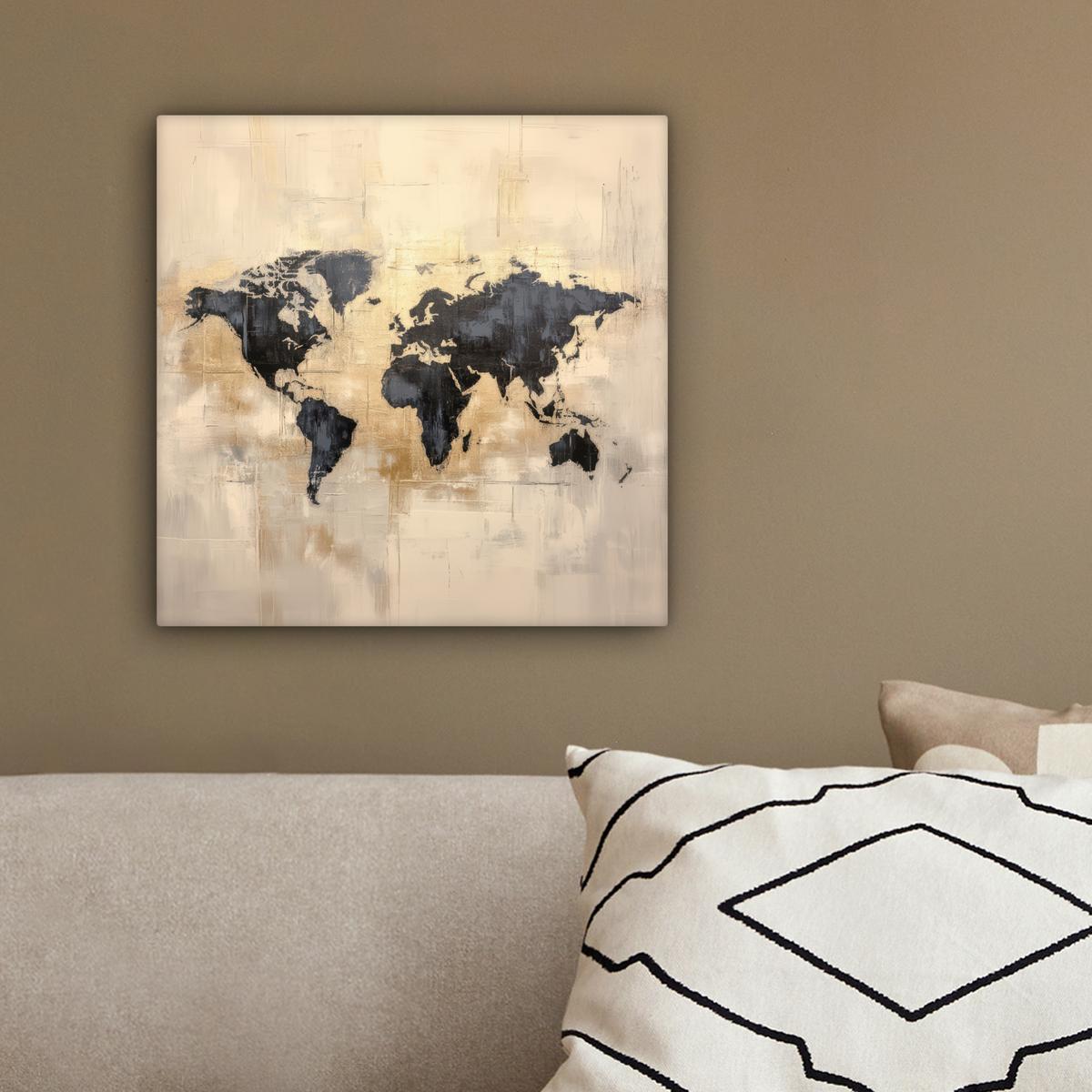 LEINWANDBILD Weltkarte - Gold - Schwarz - Abstrakt Deko Wohnzimmer 20x20 cm - Kupferfarben, Textil (20/20cm) - MuchoWow