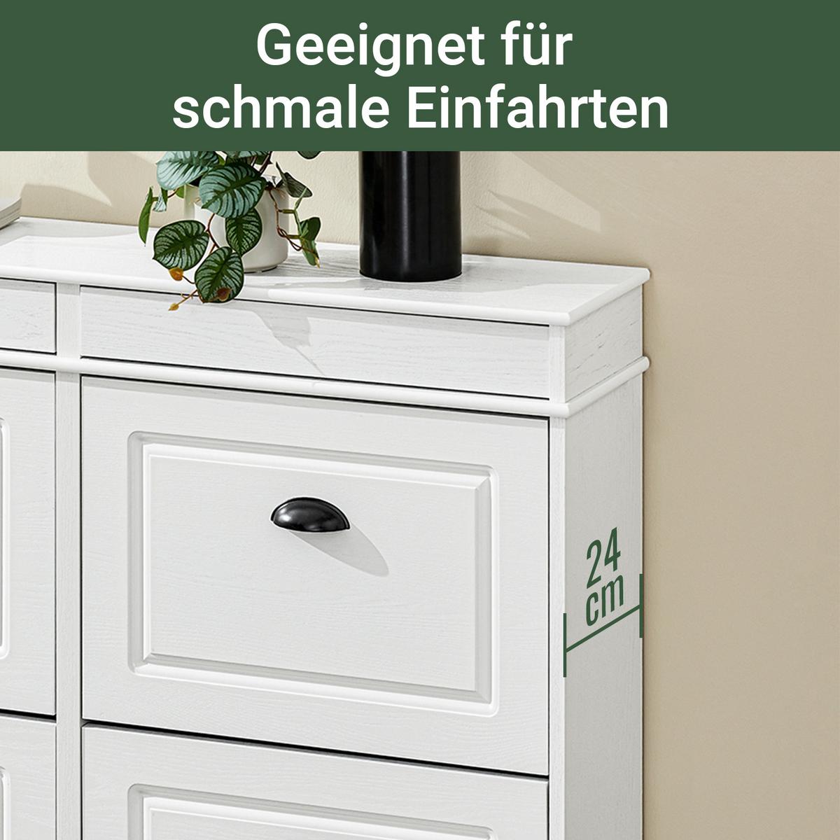 SCHUHSCHRANK mit 4 Klappen, Weiß Vintage 103x85x23cm - Weiß, Holzwerkstoff (103/82/23cm) - SoBuy