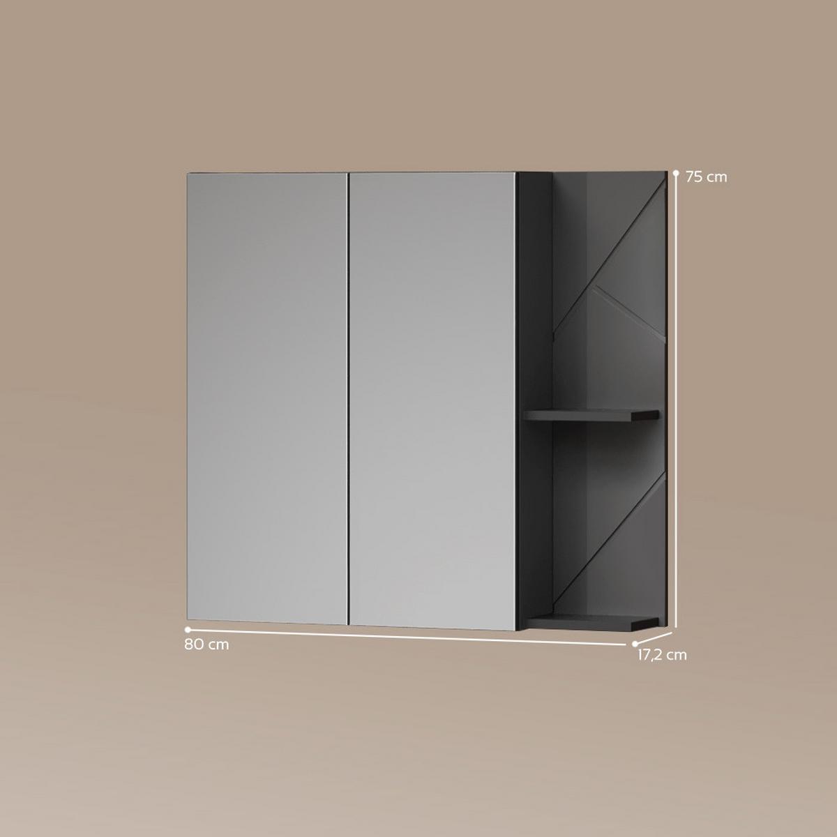 SPIEGELSCHRANK Ronco Anthrazit Hochglanz/Anthrazit 80 x 75 cm - Schwarz Hochglanz/Anthrazit, Holzwerkstoff (80/75/17.2cm) - Livinity®