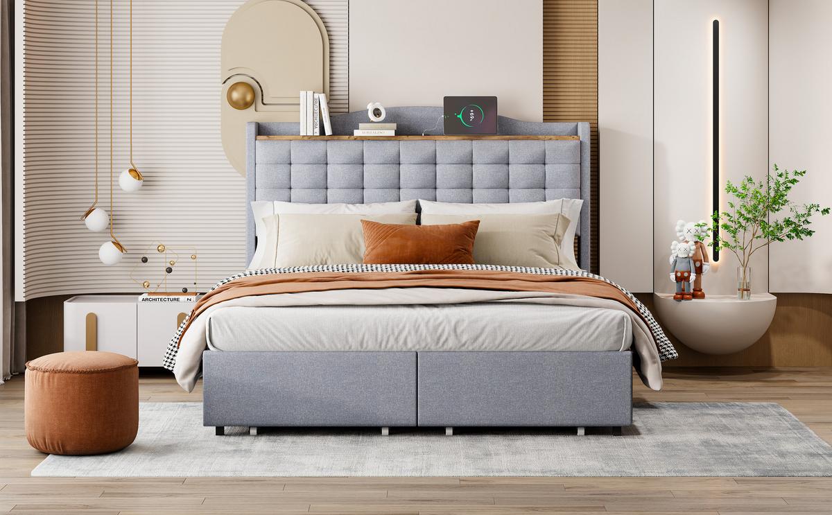 BETT grau 200/146/110 cm - Grau, Textil/Metall (140/200cm) - Urban Meuble