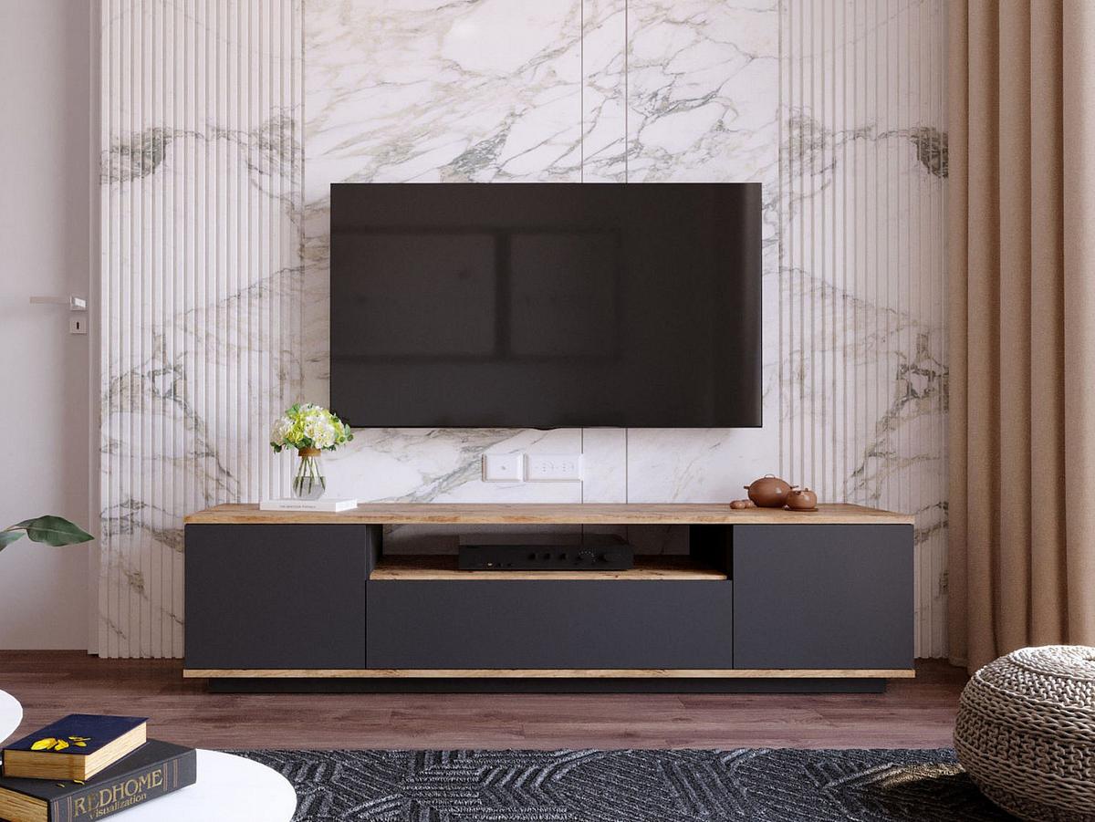 TV-BOARD - 180 cm x 44.5 cm - Holz, Platte - Anthrazitgrau, Naturfarben Hell LOTULA - Anthrazit/Naturfarben, Holz (180/44.6/44.5cm) - Vente-Unique