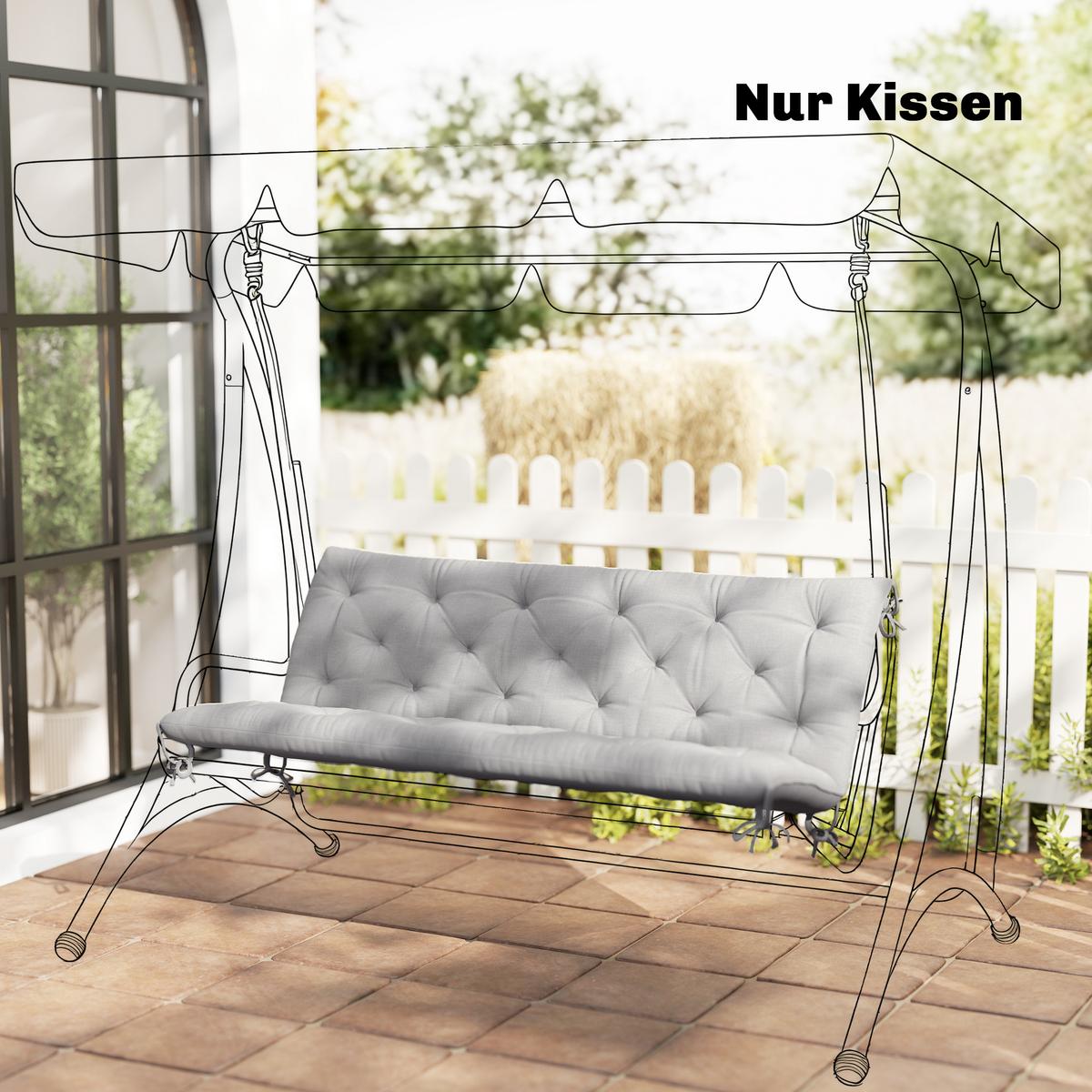 3 Sitzer Bankauflage 150x98x8 cm Bankkissen mit Bändern, Sitzkissen Stuhlkissen - Hellgrau, Kunststoff (98/8/150cm) - Outsunny