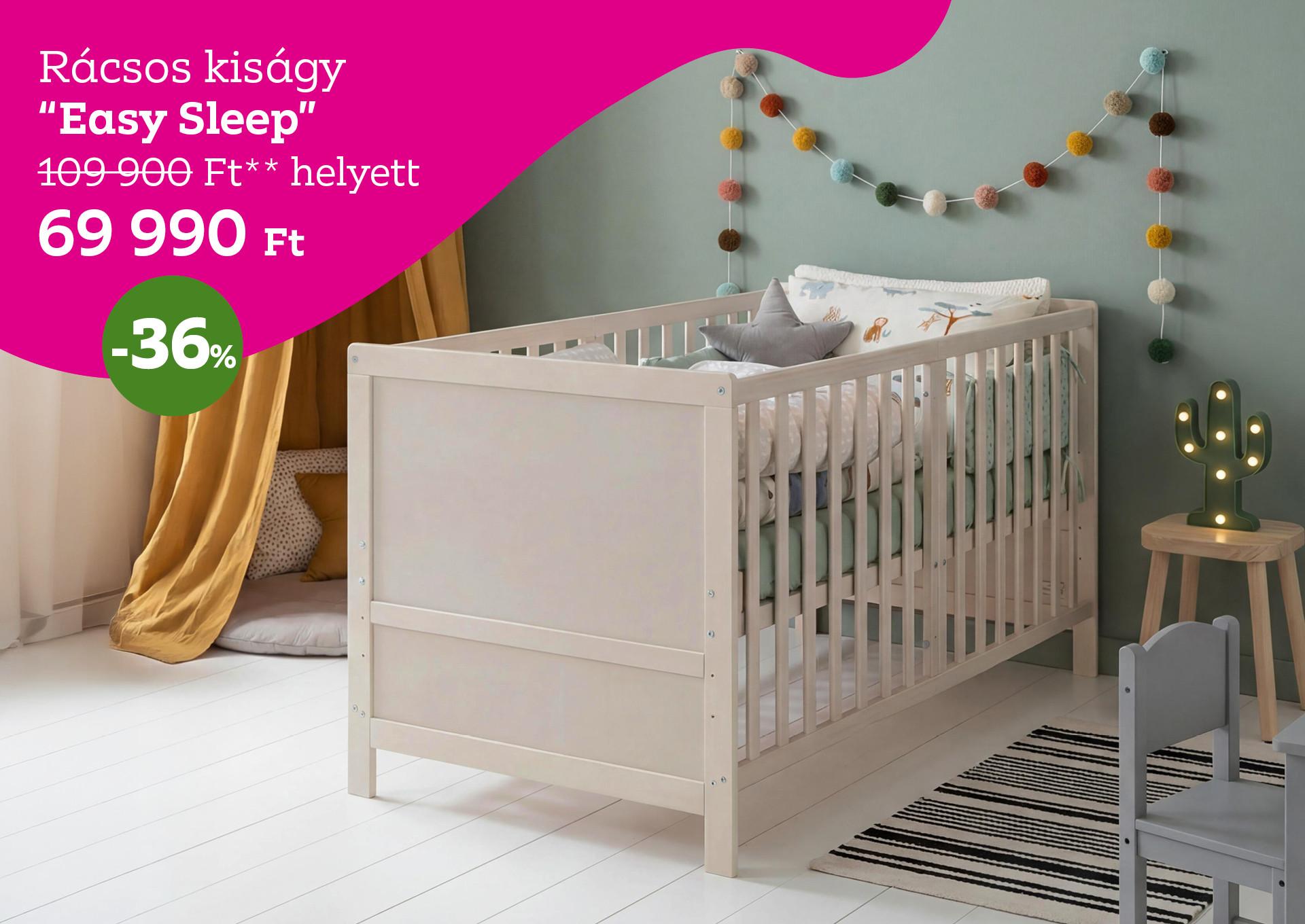 Rácsos kiságy EASY SLEEP 109900 Forint helyett 69990 Forint, kedvezmény mértéke 36%