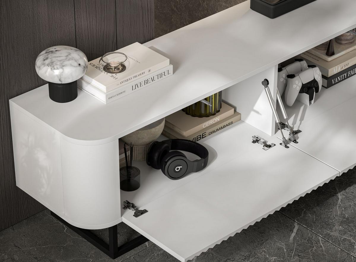 TV-LOWBOARD 2er-Set Aurora Weiß matt 280 cm mit Metallrahmen - Schwarz/Weiß, Holzwerkstoff/Metall (280/44/35cm) - Meble Lindner