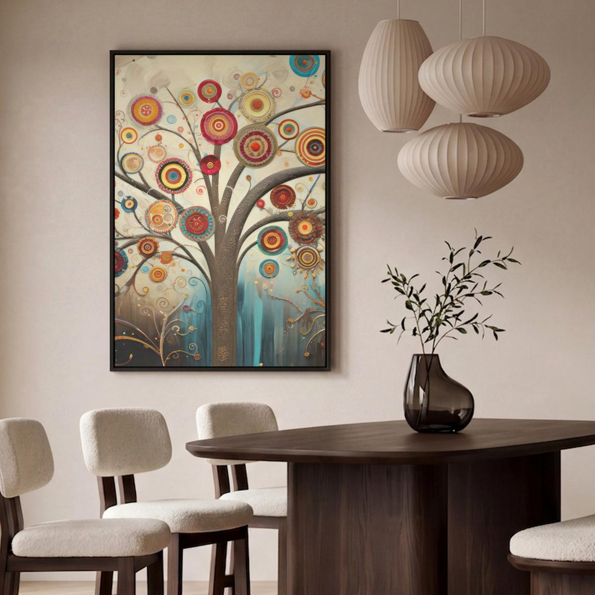 LEINWAND Bilder mit Rahmen - Baum - Baum des Lebens - Farbe - 90x140 - Braun, Textil (90/140cm) - MuchoWow