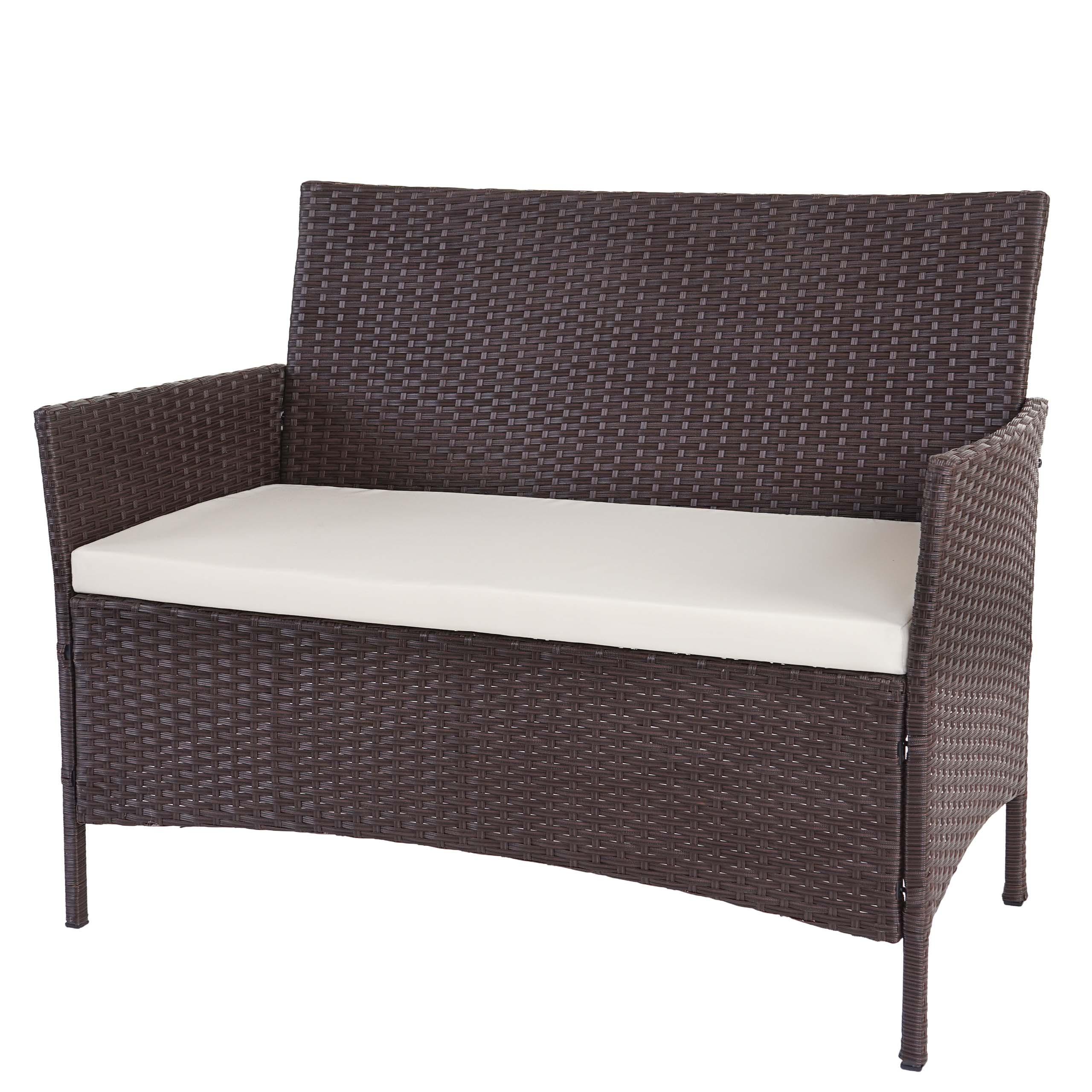 POLY-RATTAN GARTENBANK Braun, Cremeweiß - Braun/Weiß, Kunststoff (106/83/60cm) - MCW