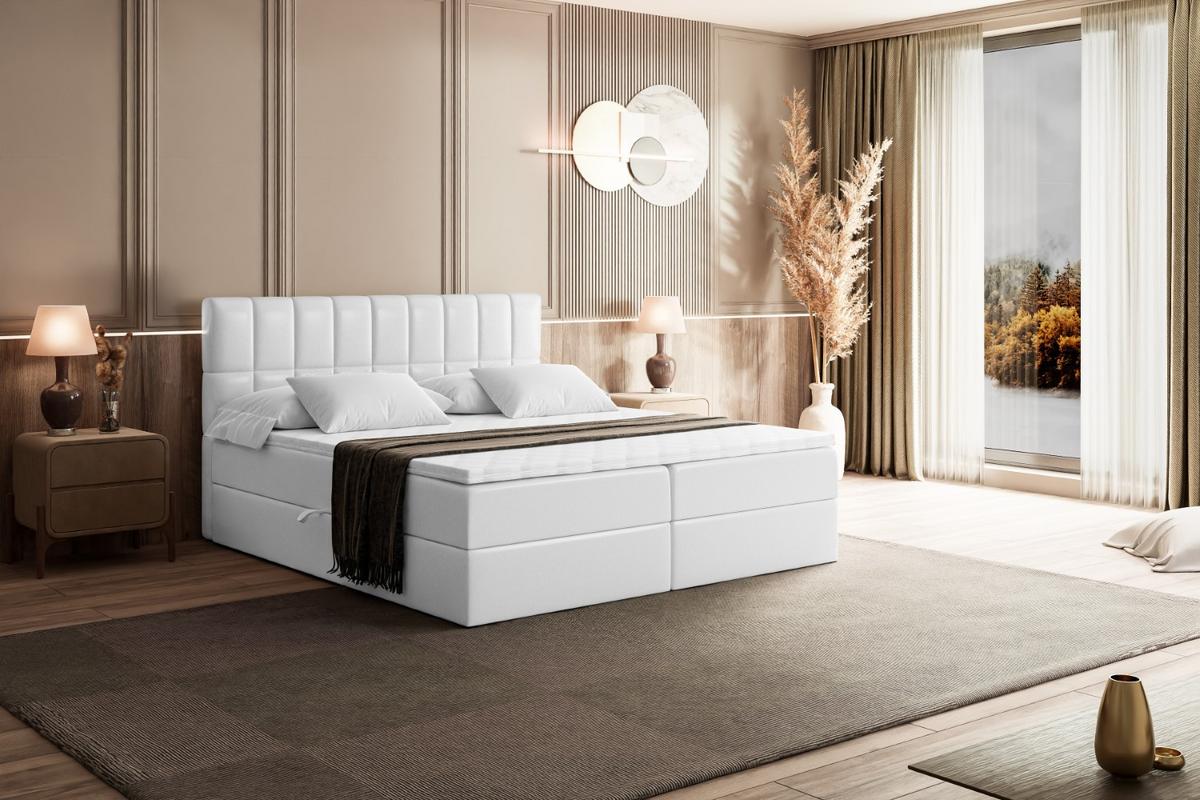 BOXBETT mit Matratze H4 und Lattenrost - MIAMI - 140x200 cm - H4 - Weiß Hochglanz - Weiß Hochglanz, Holzwerkstoff (140/200cm) - ALTDECOR