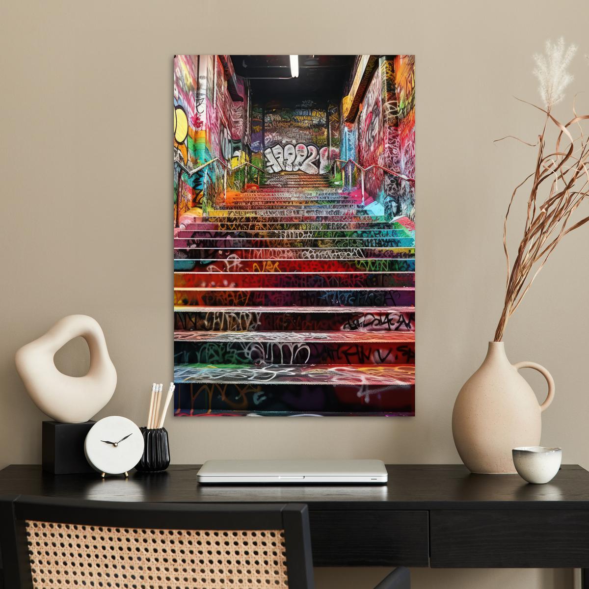 POSTER Treppe - Graffiti - Farben - Kunst Wanddeko 40x60 cm - Multicolor, Papier (40/60/0.1cm) - MuchoWow