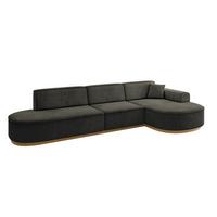 ECKSOFA Ottomane Rechts MARI-L2-v2 - 328x171x83 cm Schwarz Velours - Schwarz, Holzwerkstoff/Textil (171/328cm) - ALTDECOR