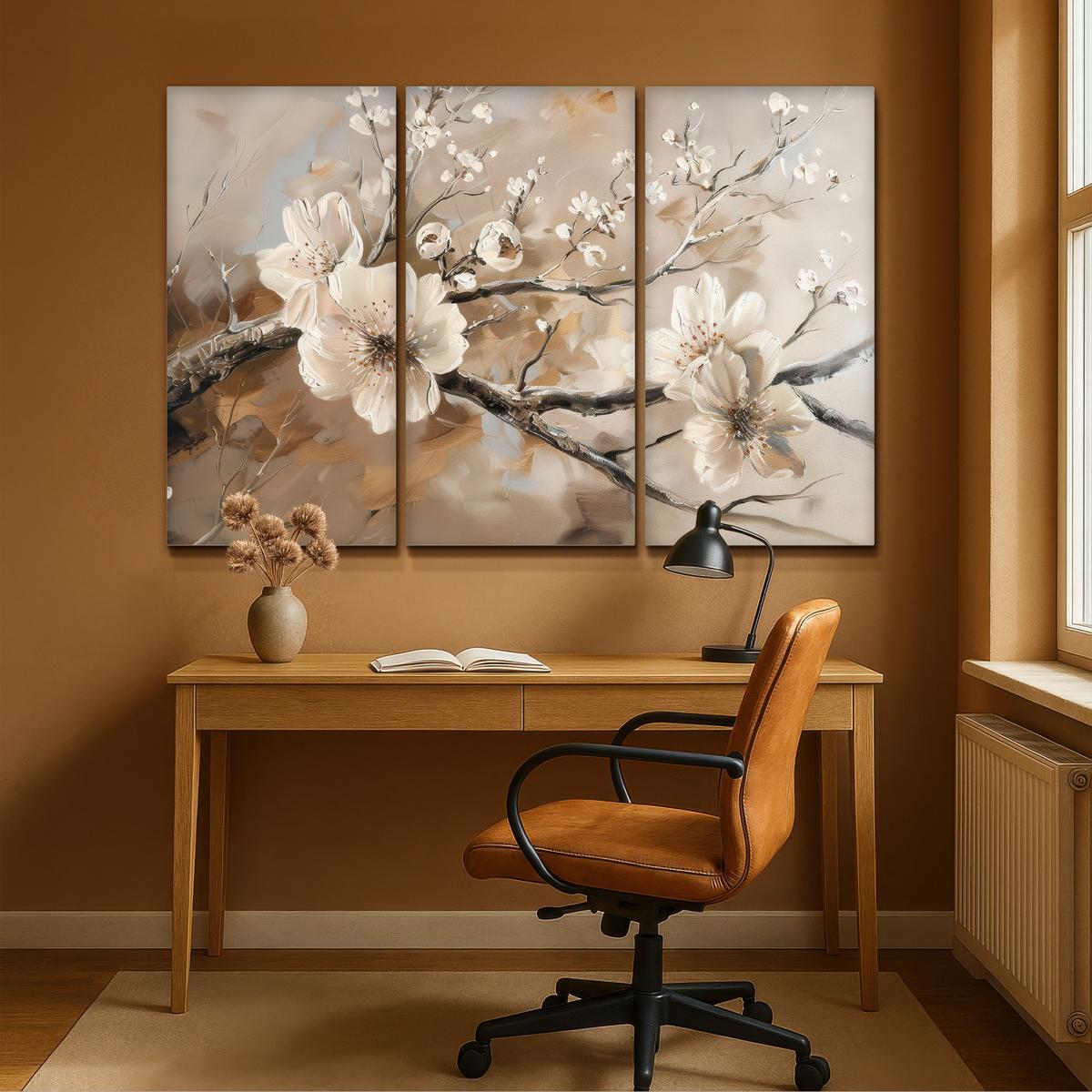 LEINWANDBILD 3er Set Blüte - Beige - Abstrakt - Blumen 180x120 cm - Hellbraun, Textil (180/120cm) - MuchoWow
