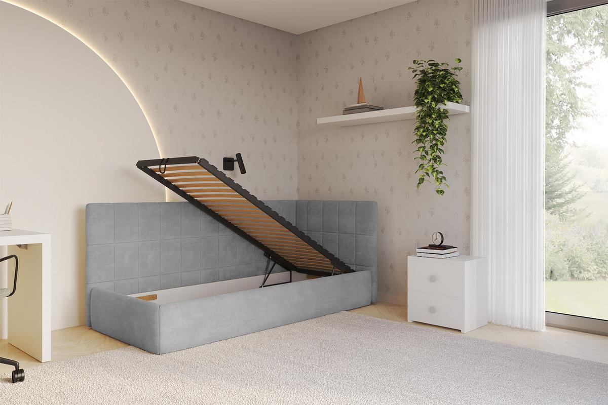 EINZELLBETT Jugendbett mit Bettkasten, Links - TULY 100x200 Grau - Hellgrau, Holzwerkstoff/Textil (100/200cm) - ALTDECOR
