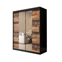 SCHWEBETÜRENSCHRANK 200/150/62 2-türig - Eichefarben/Schwarz, Holz/Kunststoff (150/200/62cm) - MÖBEL KRYSPOL