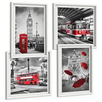BILDER SET 4er Set - 50x50 cm & 40x60 cm Weißer Rahmen - Red Accents London - Weiß, Kunststoff (50/50cm) - TULUP
