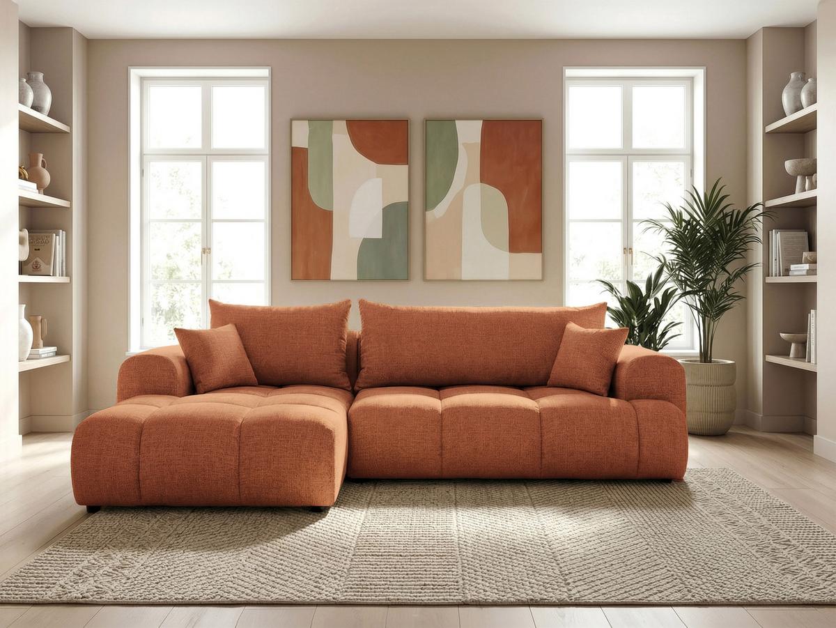 ECKSOFA MILANO Links mit Schlaffunktion und Bettkasten Orange - Orange, Kunststoff/Textil (265/145cm) - Idohome
