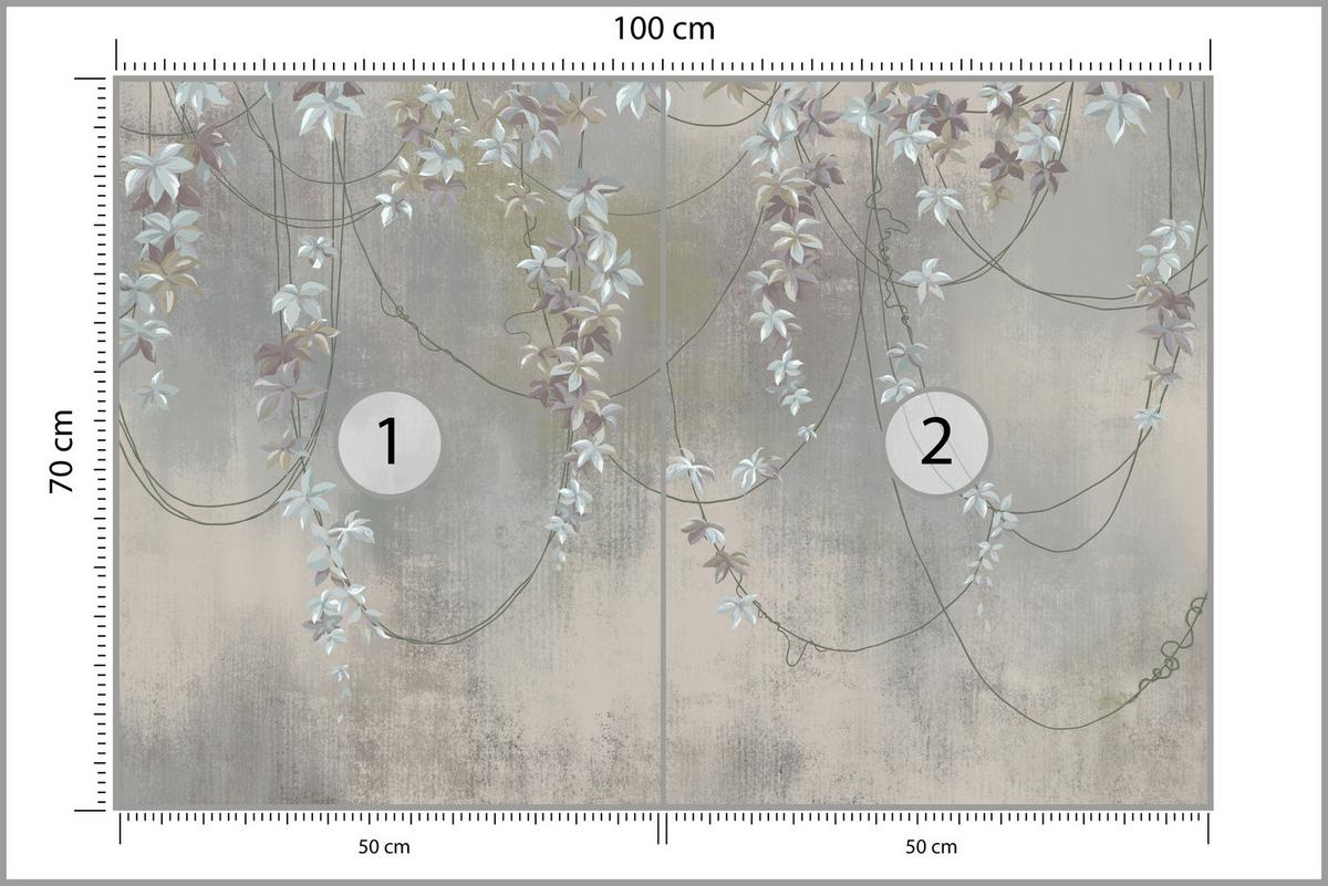 FOTOTAPETE für Wohnzimmer Abstrakte Blüten Lianen Beton Wand 100x70 - Grau, Papier (100/70cm) - Muralo