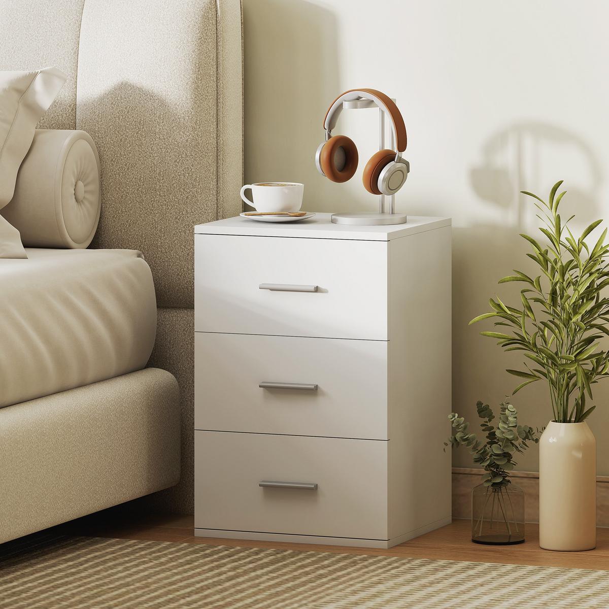 NACHTTISCH MDF Weiß - Silberfarben/Weiß, Holzwerkstoff/Metall (35/60/40cm) - HOMCOM